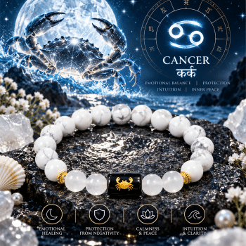 Cancer zodiac bracelet with Howlite and Milky Quartz gemstone beads