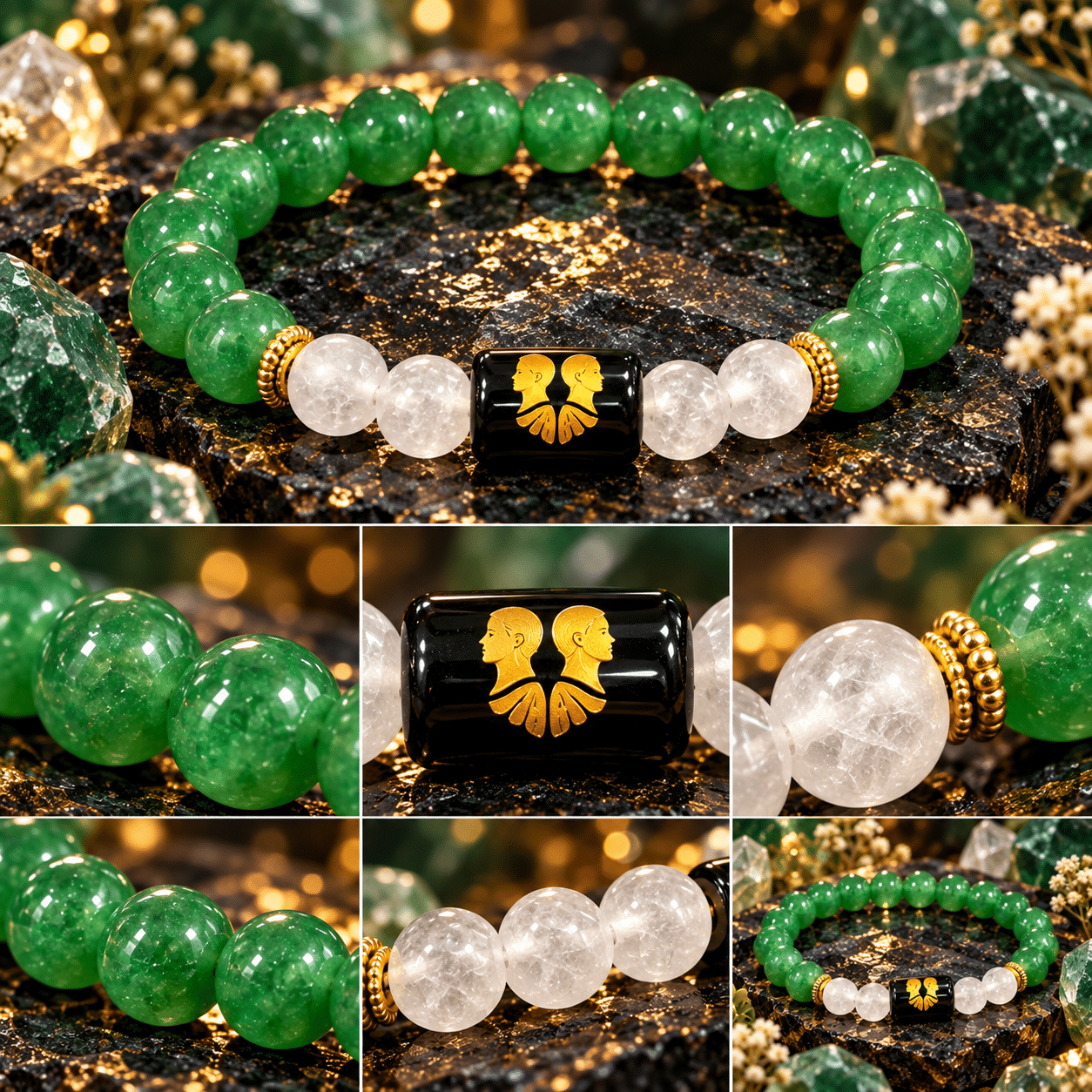 Gemini Zodiac Bracelet – Green Aventurine & Milky Quartz Gemstone Bracelet - Image 2