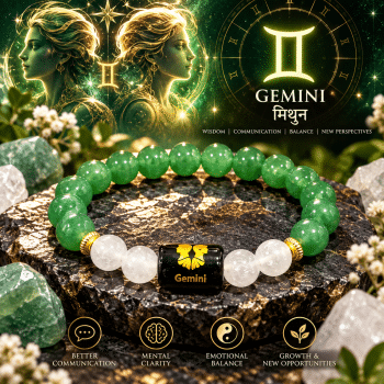 Gemini zodiac bracelet with Green Aventurine and Milky Quartz gemstones