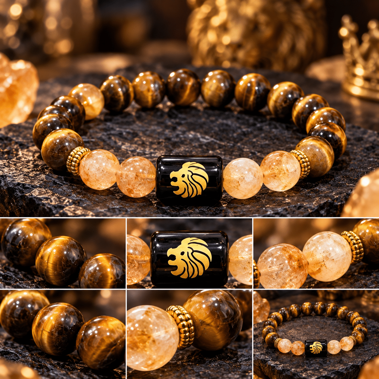 Leo zodiac bracelet with Tiger Eye and Sunstone gemstone beads
