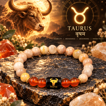 Taurus zodiac bracelet with Carnelian and Sunstone gemstone beads